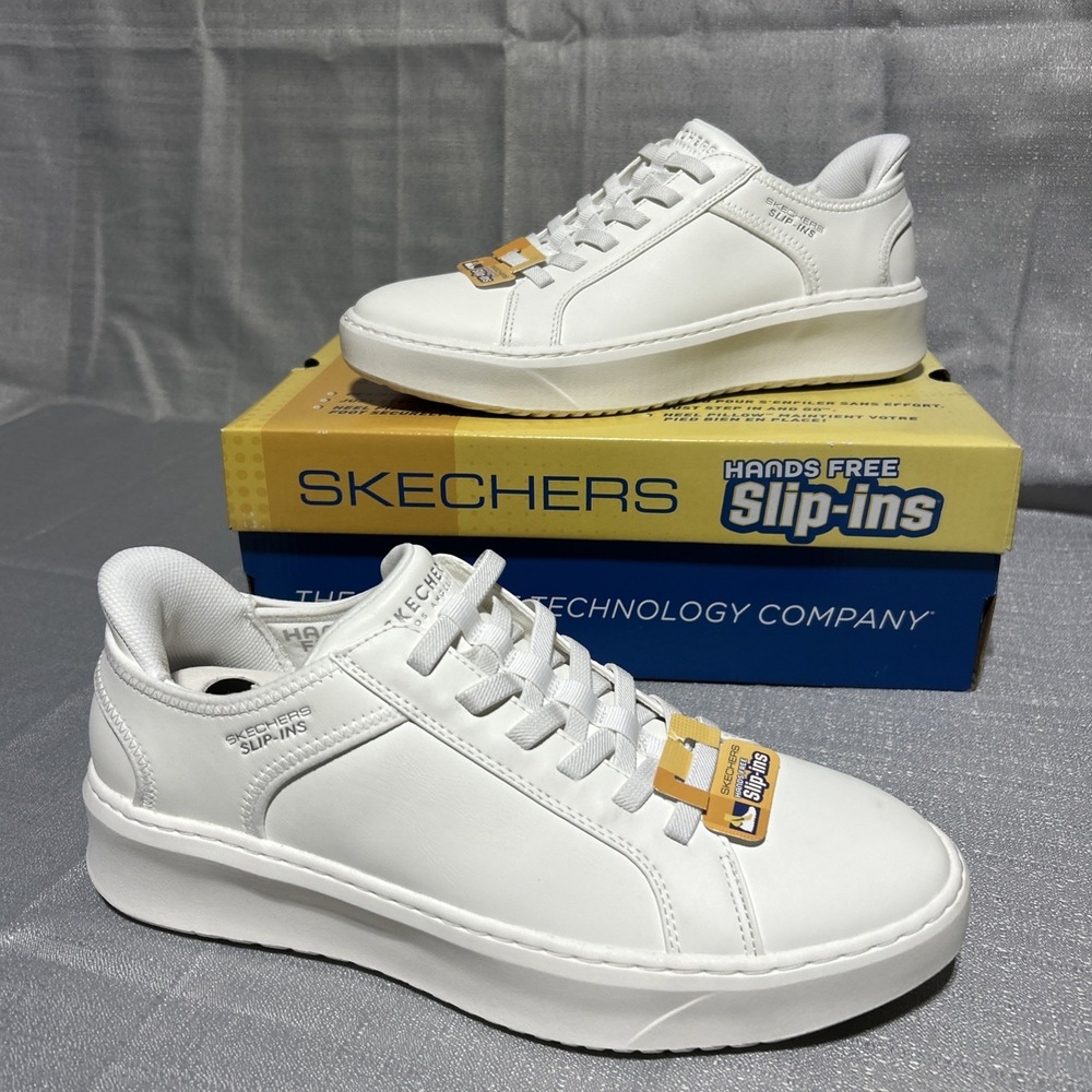 Men SKECHERS Court Break Double Vented Hands Free Slip-Ins Shoes SZ 11.5 White‎